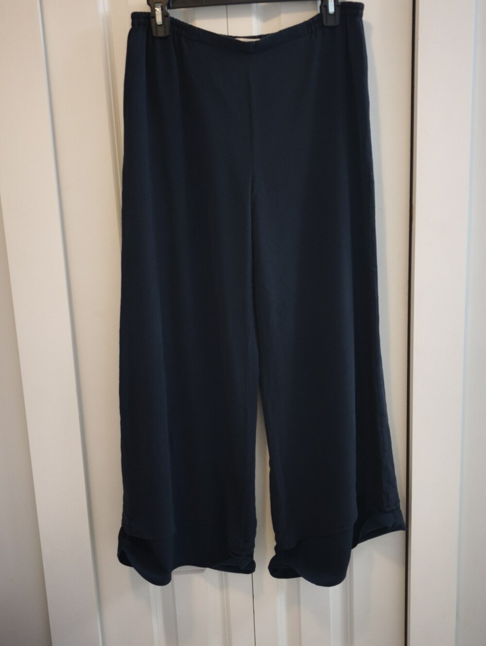Draper's & Damon's 100% Silk Wide Leg Pants Petite Small Navy Blue Lined